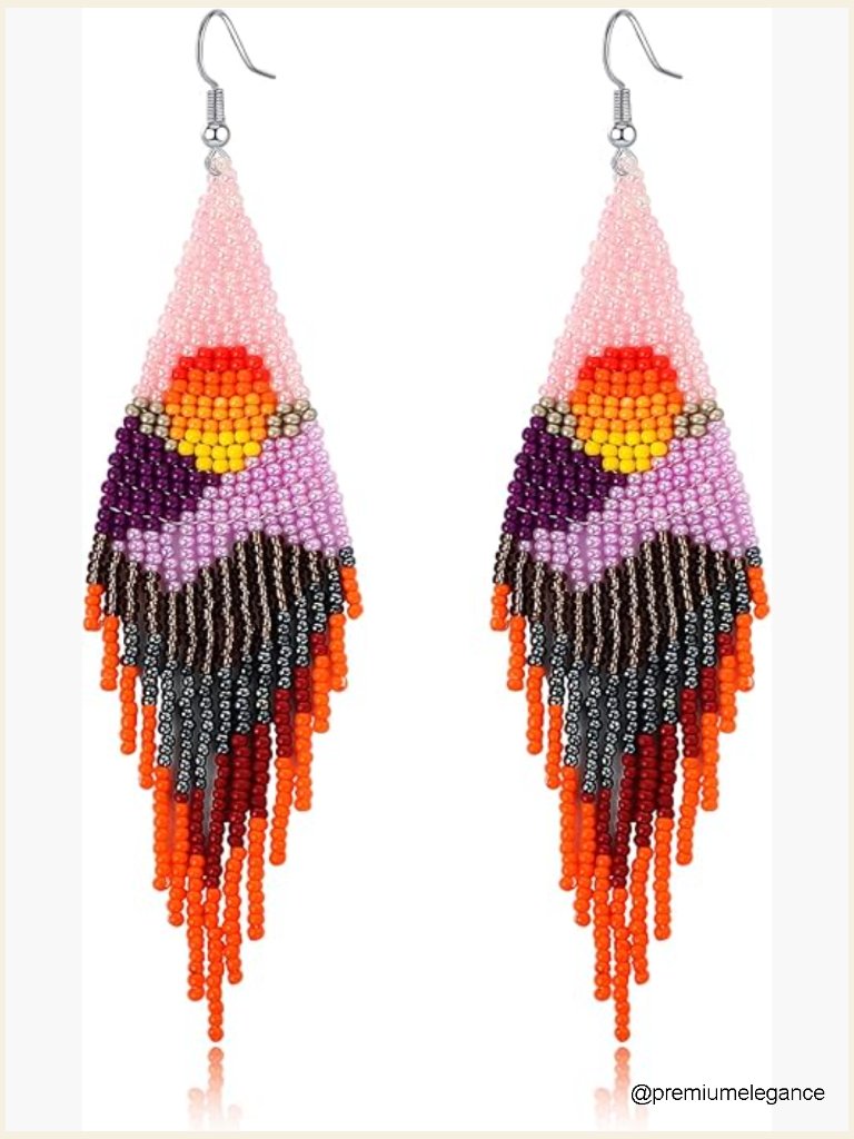 Bohemian Long Tassel Beaded Dangle Earrings Boho Statement Handmade Fringe